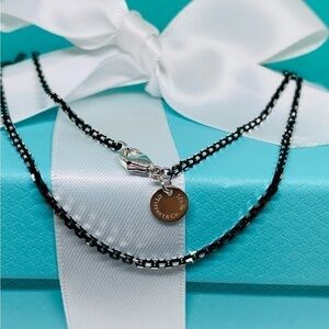 Tiffany & Co. 18” Black Enamel Coated Sparkle Chain Necklace Box Sold out